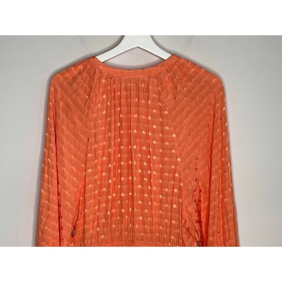 Tularosa Charlene Polka Dot Long Sleeve Tiered Blouson Mini Dress Pale Peach M - Picture 8 of 10